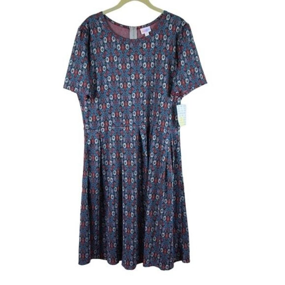 3XL Dress Plus Southwestern Turquoise Red Cream Flare Pockets LuLaRoe Amelia NWT